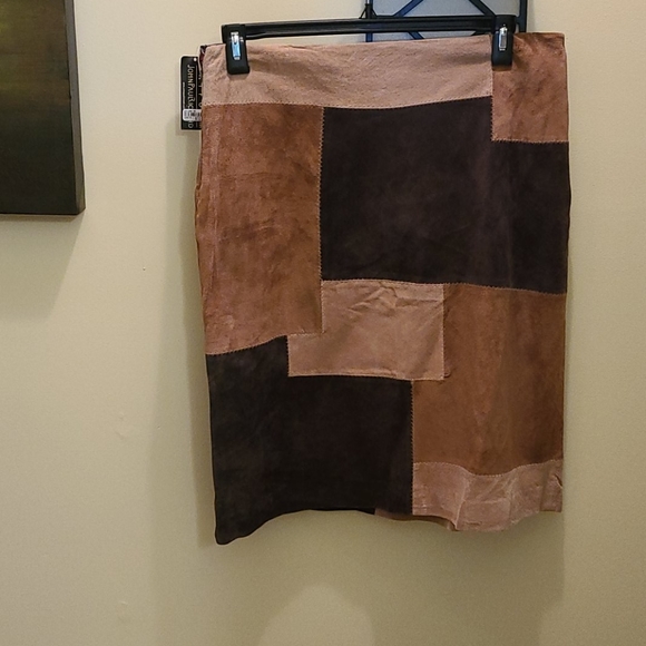 JohnPaulRichard Dresses & Skirts - Uniform John Paul Richards Blocked Leather Suede Skirt